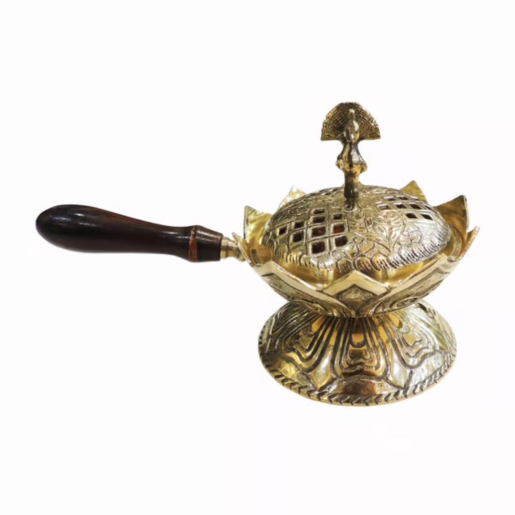 Brass Loban Dan with Wooden Handle — 8.2 inch
