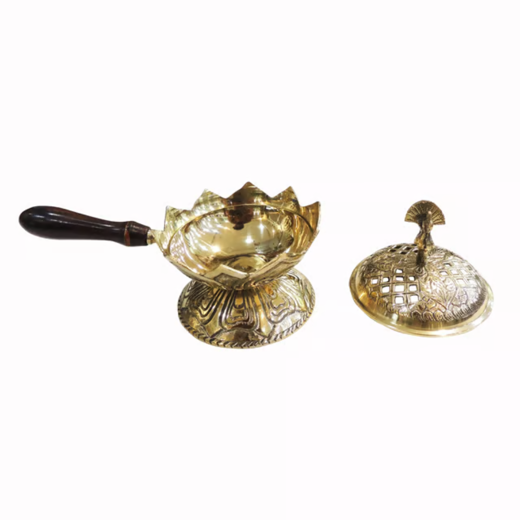 Brass Loban Dan with Wooden Handle — 8.2 inch