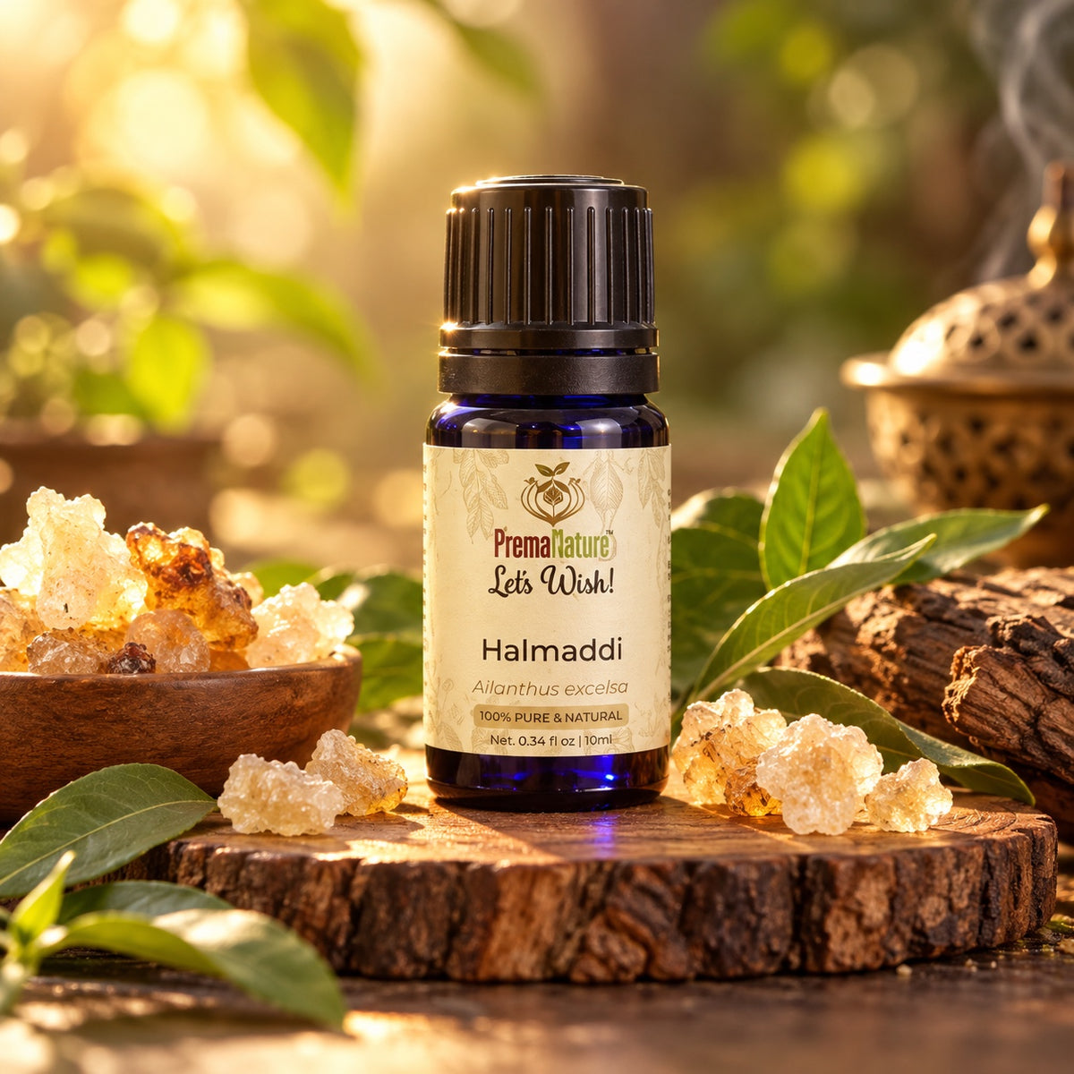 PremaNature Halmaddi essential oil 10 ml (Ailanthus excelsa) with halmaddi resin and leaves