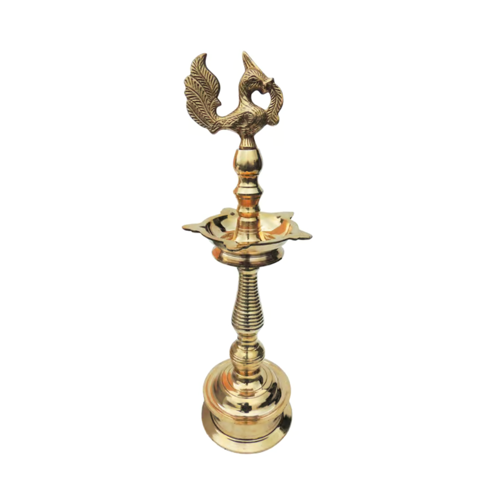 Brass Peacock Kuthuvilakku — 19.5 inch