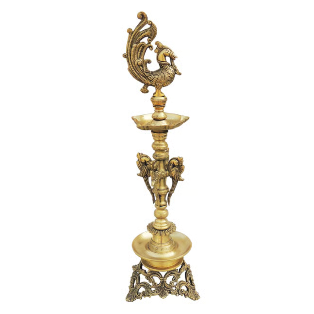 Brass Peacock Kuthuvilakku — 25 inch
