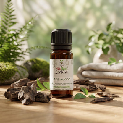 PremaNature Agarwood essential oil 10 ml in amber bottle