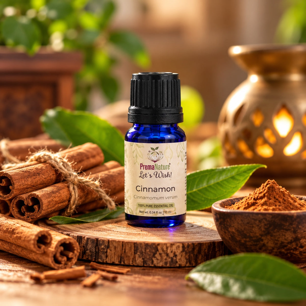 PremaNature Cinnamon essential oil 10 ml (Cinnamomum verum) with cinnamon sticks and powder