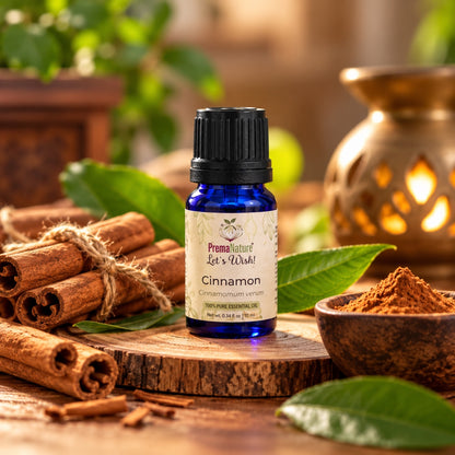 PremaNature Cinnamon essential oil 10 ml (Cinnamomum verum) with cinnamon sticks and powder