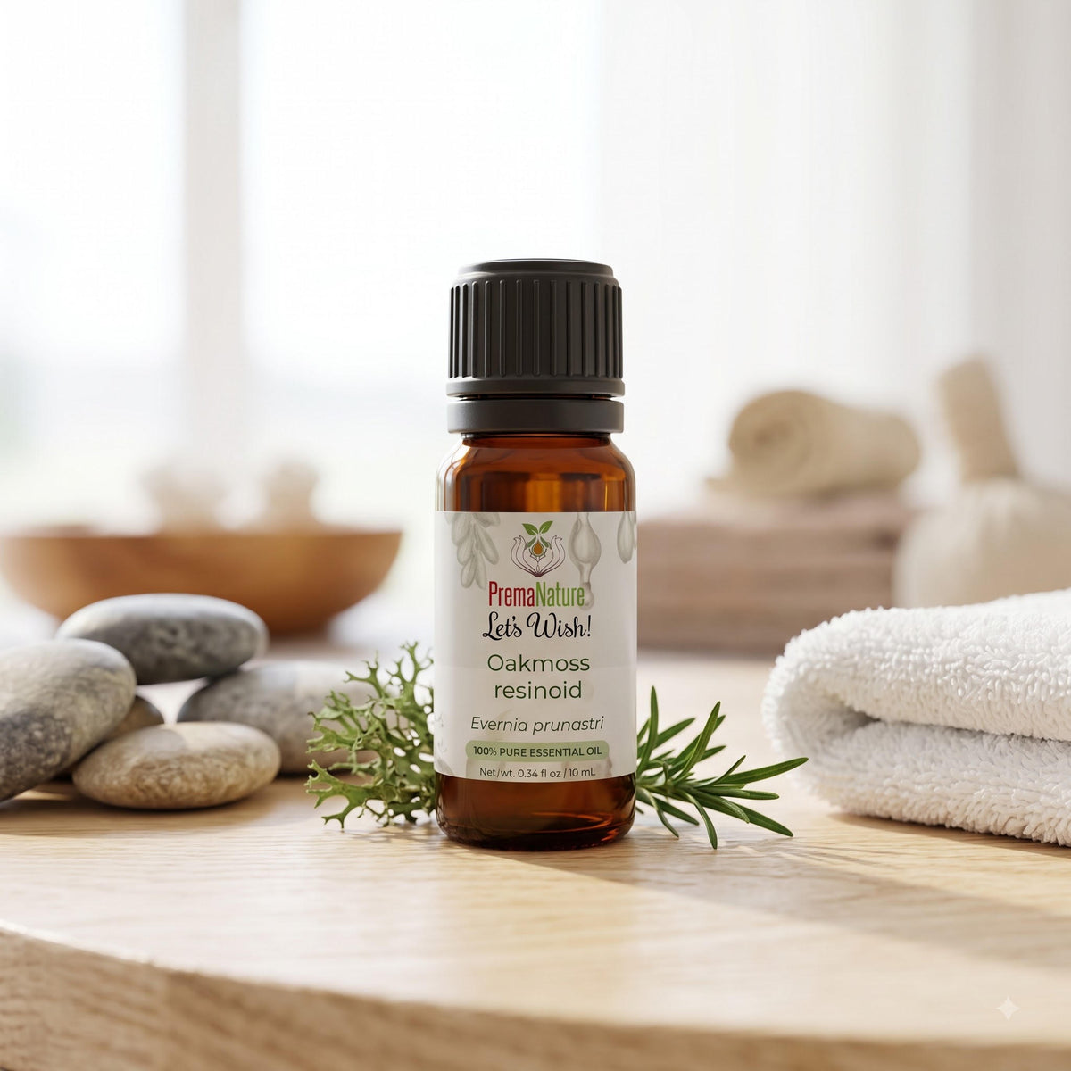 PremaNature Oakmoss essential oil 10 ml in amber bottle