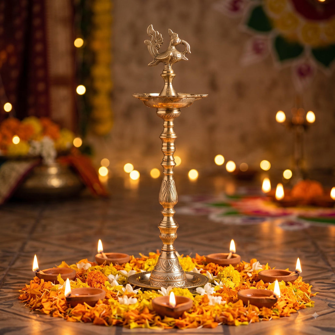 Brass Kuthuvilakku Oil Lamp — 21 inch