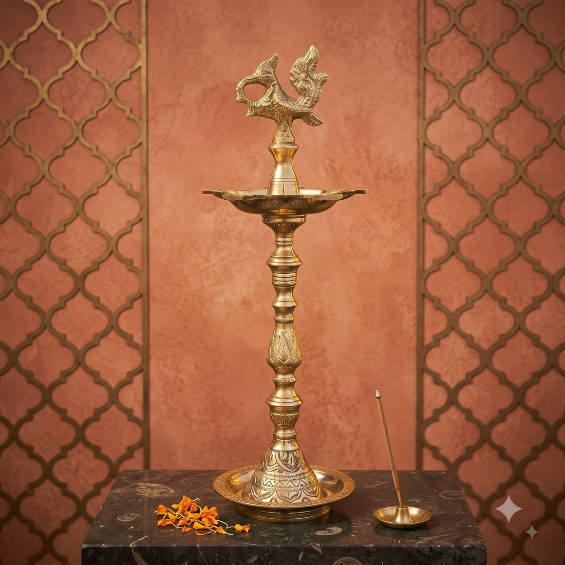 Brass Kuthuvilakku Oil Lamp — 17 inch