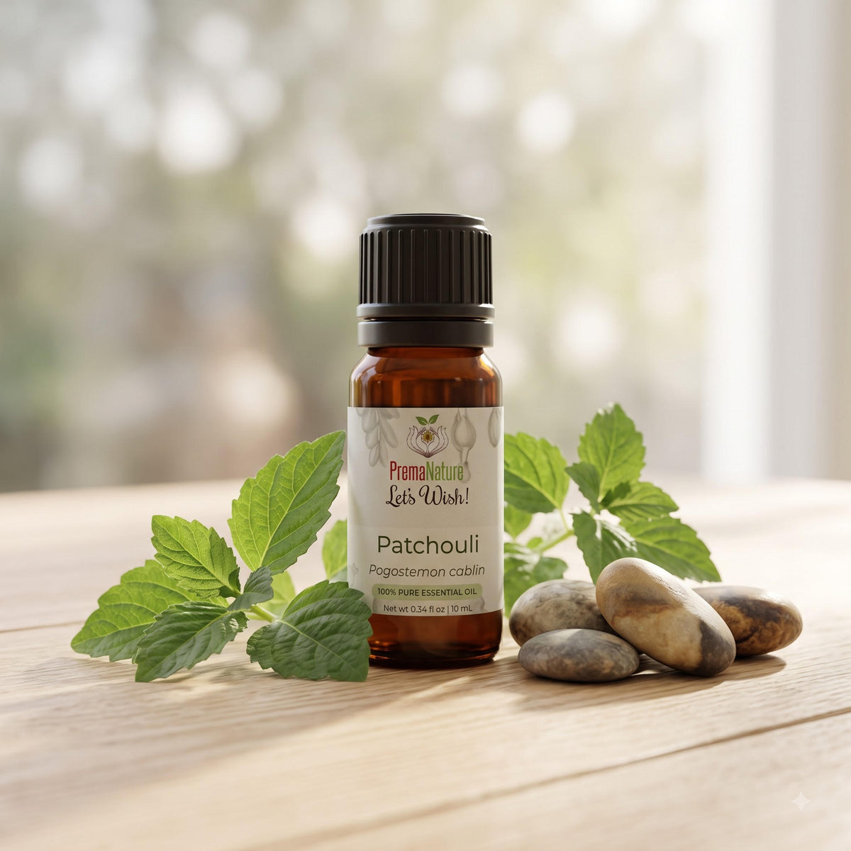 PremaNature Patchouli essential oil 10 ml in amber bottle