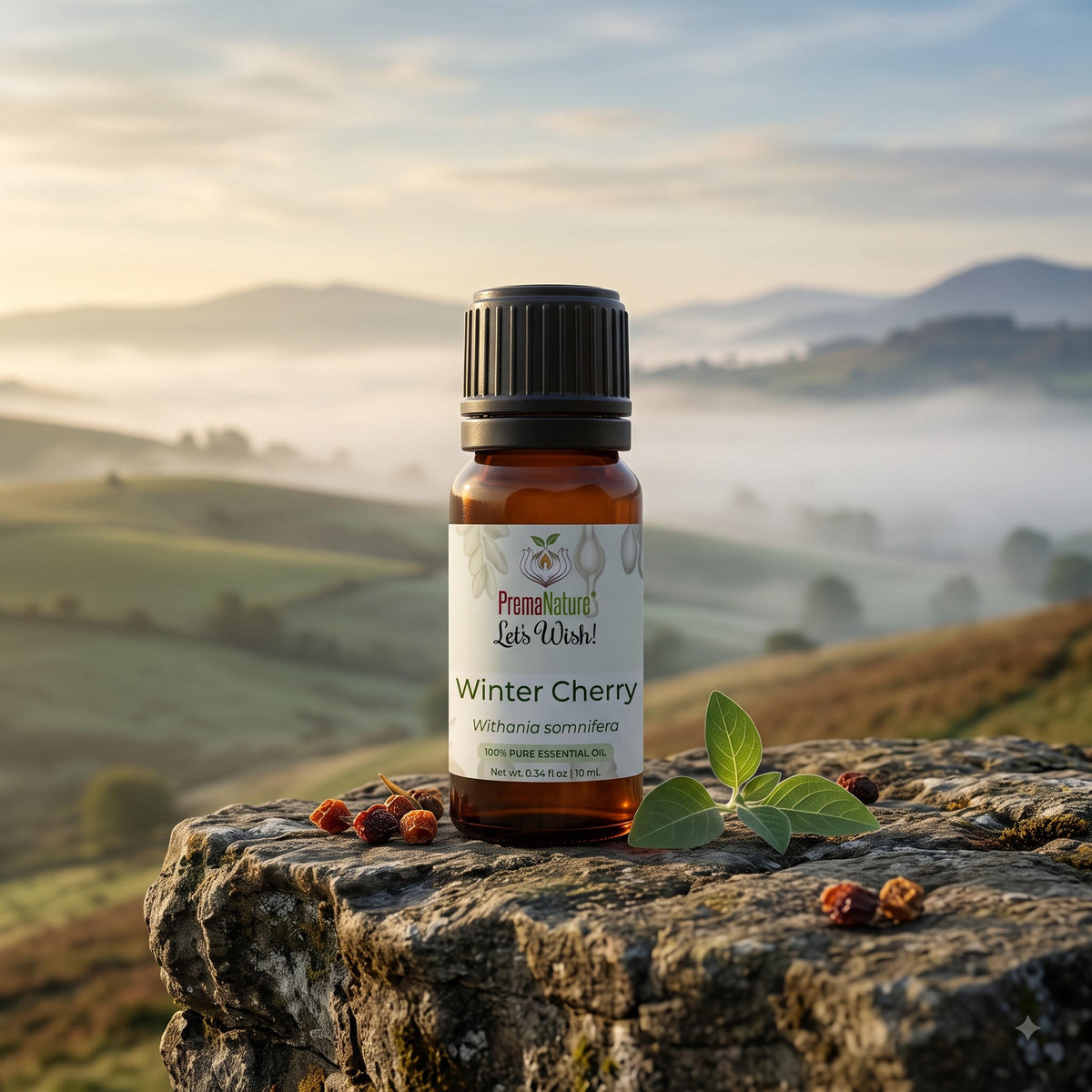 PremaNature Winter Cherry essential oil 10 ml in amber bottle