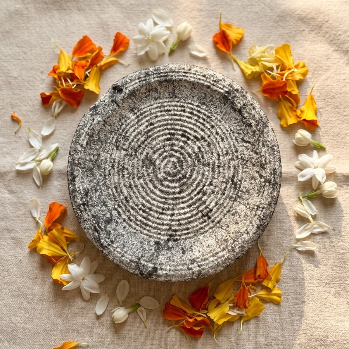 Sandalwood Paste Stone, 4 inch, top view showing ridged grinding surface