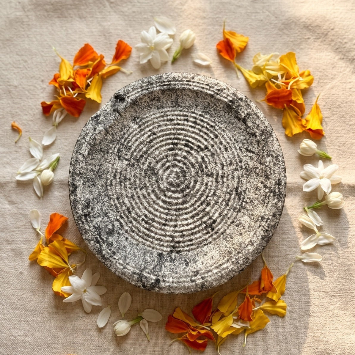 Sandalwood Paste Stone, top view showing ridged grinding surface