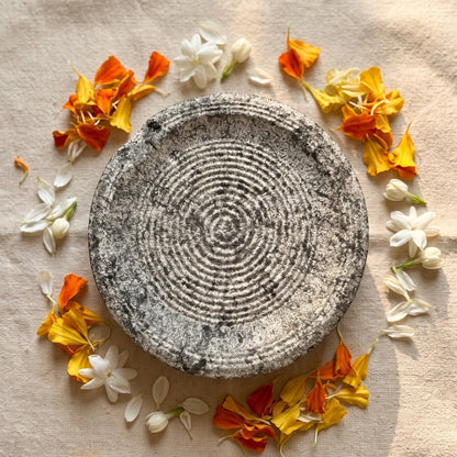 Sandalwood Paste Stone, top view showing ridged grinding surface